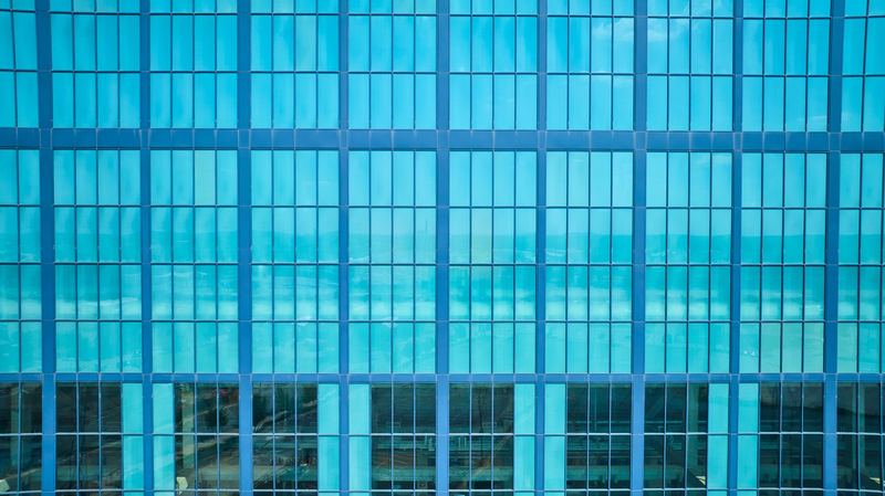 Glass curtain wall with metal mullions